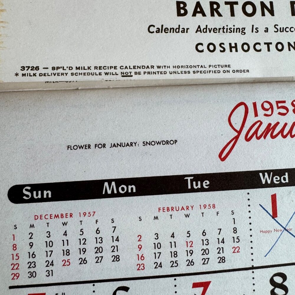 1958 Barton Christmas Holiday Dairy  Wall Calendar Coshocton Ohio Vintage 1950s - Picture 14 of 16